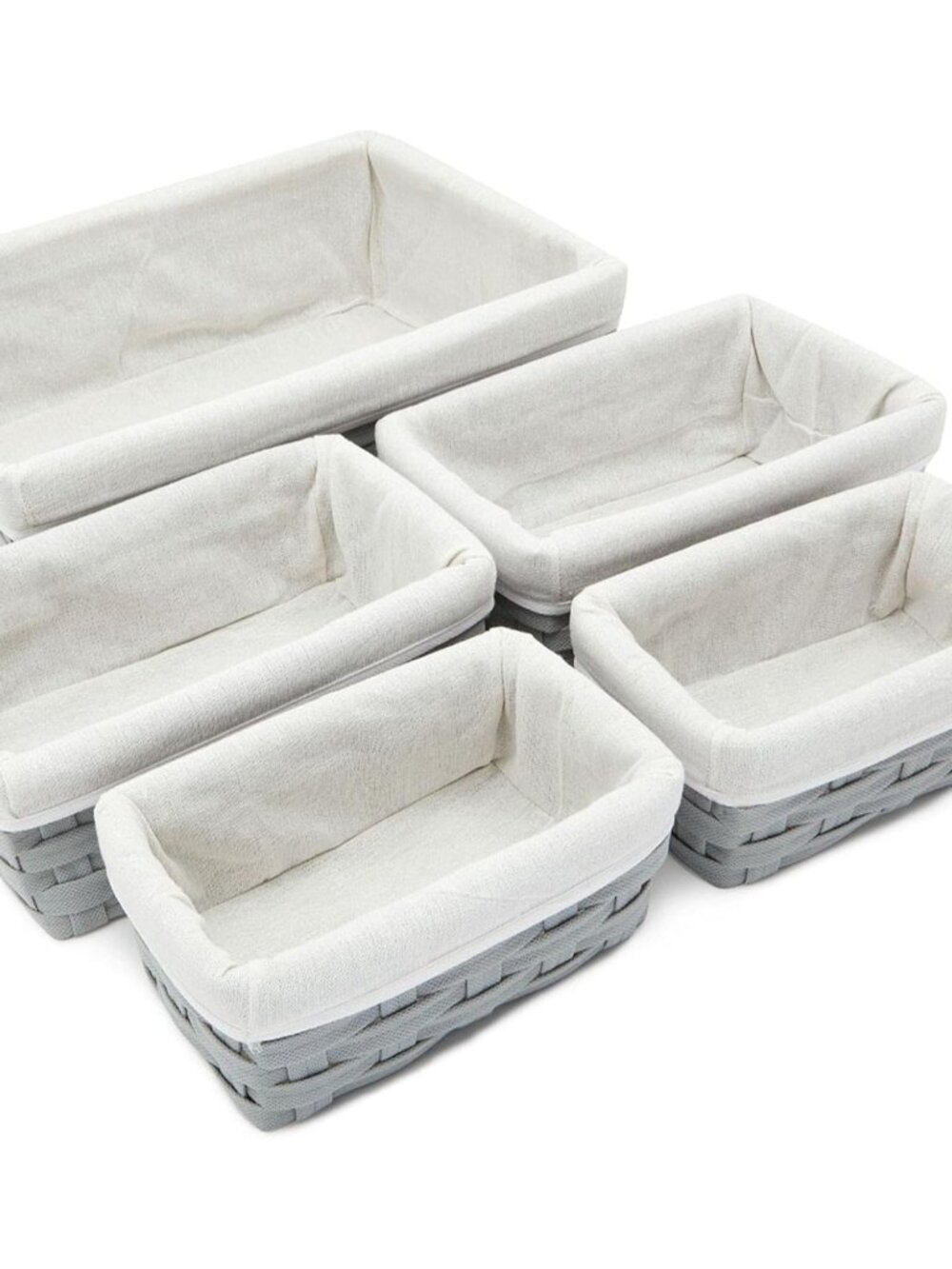 Wicker Nesting Baskets with Cloth Lining - 5-Pack Gray Rectangular Set - Stackab - Picture 5 of 10
